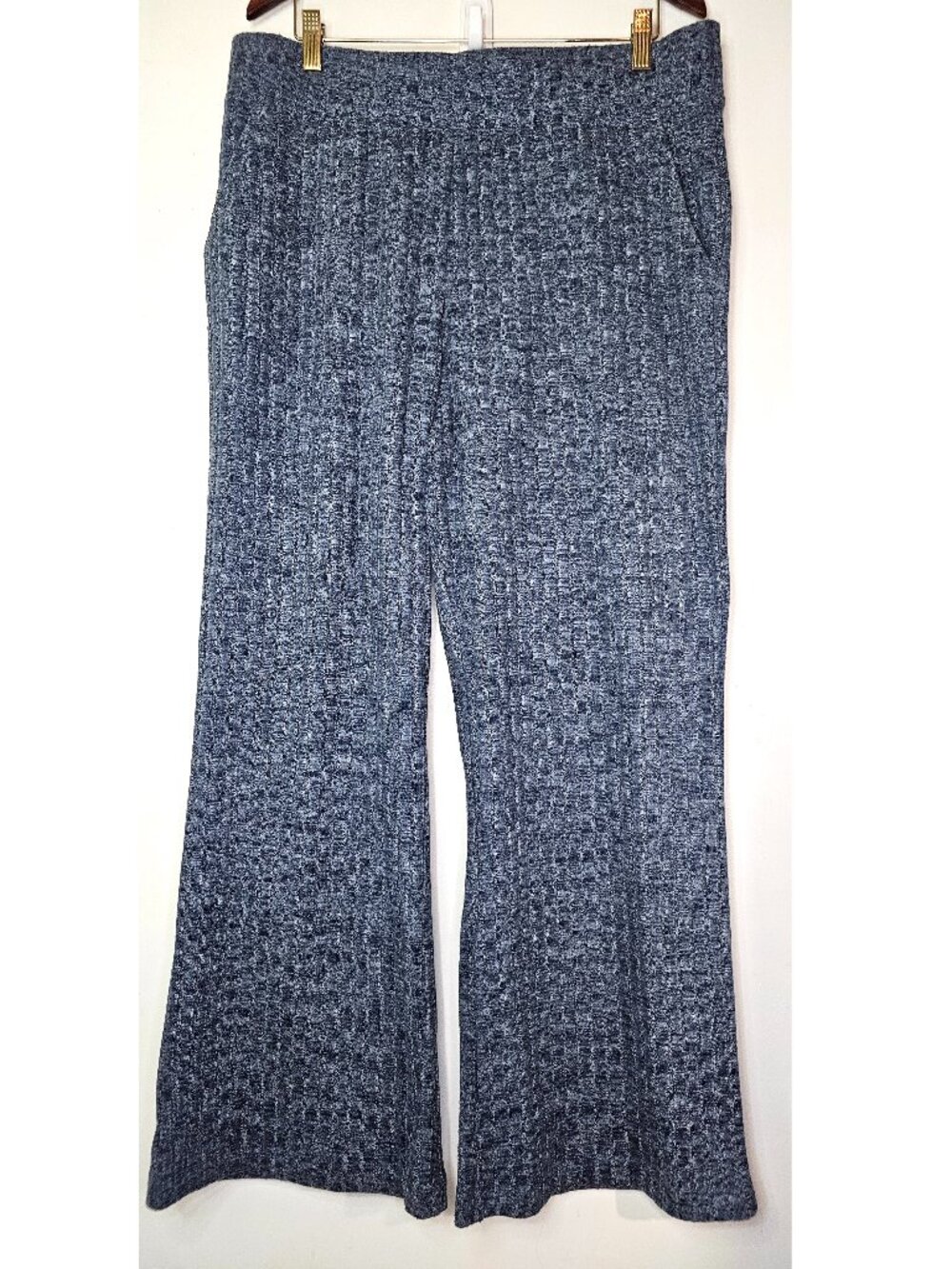 Andrew Marc New York Rib Knit Wide Leg Pull On Soft Lounge Pants XXL Blue Ink